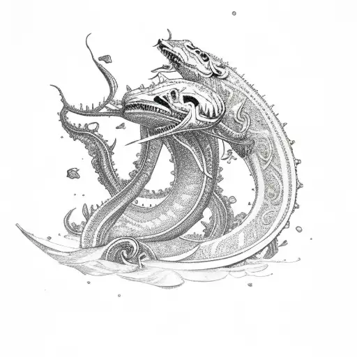 leviathan with rose petals around it tattoo design idea