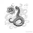 the sea serpent leviathan with rose petals floating around it tattoo design idea