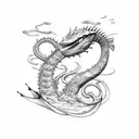 the sea serpent leviathan with rose petals floating around it tattoo design idea