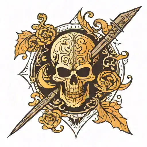 For a minimalist tattoo that pays tribute to Macbeth and fits on the triceps, we can design a simplified, elegant versio tattoo design idea