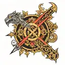 For a minimalist tattoo that pays tribute to Macbeth and fits on the triceps, we can design a simplified, elegant versio tattoo design idea