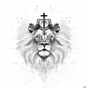 lion with a cross as the left eye tattoo design idea