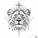 lion with a cross as the left eye tattoo design idea