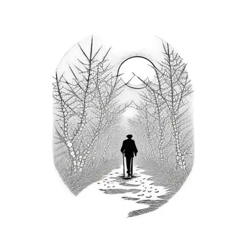 A guy walking alone to the sunset tattoo design idea