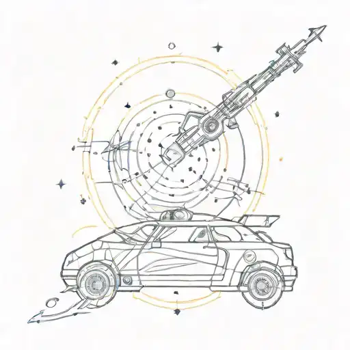 A tattoo of a cosmic map featuring constellations shaped like sports cars, books, and music notes, symbolizing your diverse interests and passions tattoo design idea