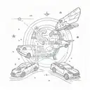 A tattoo of a cosmic map featuring constellations shaped like sports cars, books, and music notes, symbolizing your diverse interests and passions tattoo design idea