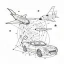 A tattoo of a cosmic map featuring constellations shaped like sports cars, books, and music notes, symbolizing your diverse interests and passions tattoo design idea