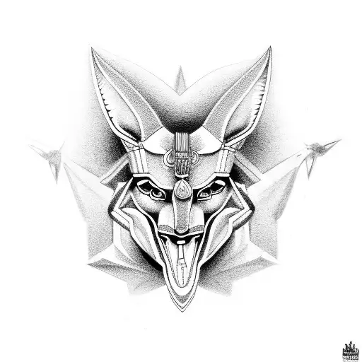 anubis god big and powerful black and white drawing    tattoo design idea