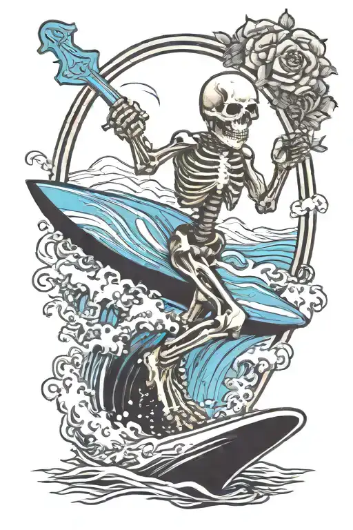 skeleton surfing grateful dead within keyhole shape tattoo design idea
