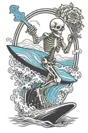 skeleton surfing grateful dead within keyhole shape tattoo design idea