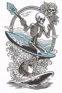 skeleton surfing grateful dead within keyhole shape tattoo design idea