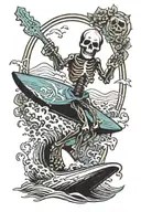 skeleton surfing grateful dead within keyhole shape tattoo design idea