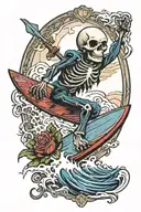 skeleton surfing grateful dead within keyhole shape tattoo design idea