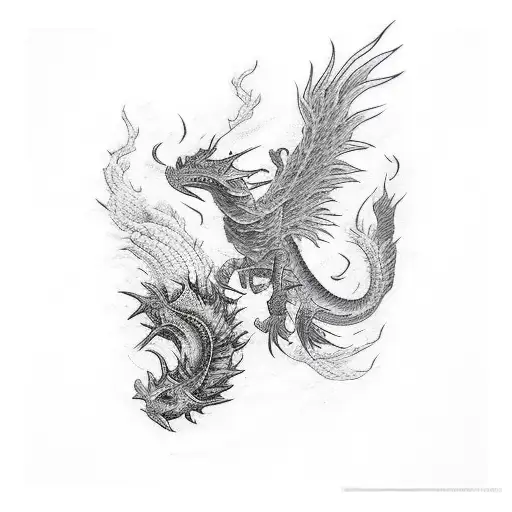 pheonix fighting a leviathan tattoo design idea