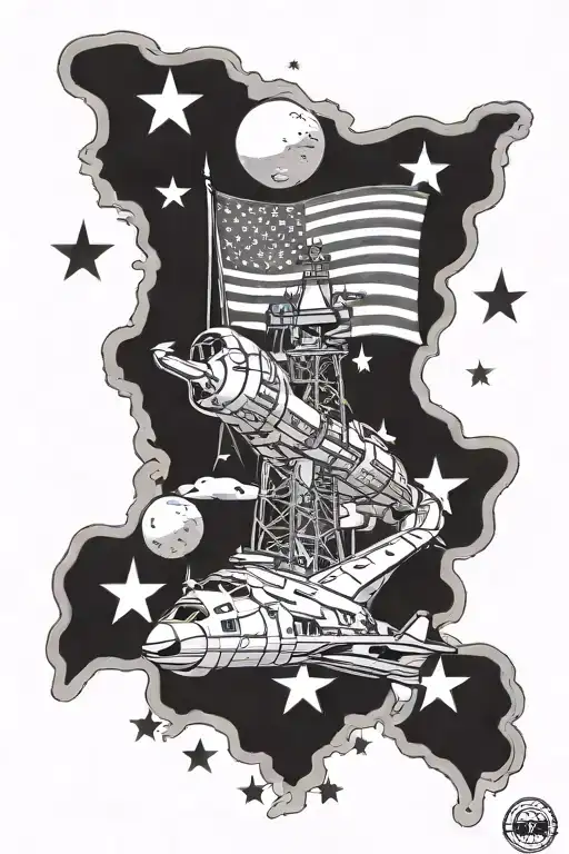 us flag, Apollo 11, ww2 bomber, aircraft carrier tattoo design idea