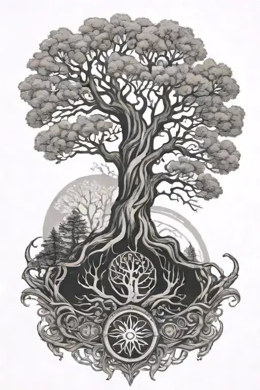 helm of awe with yggdrasil tree tattoo design idea