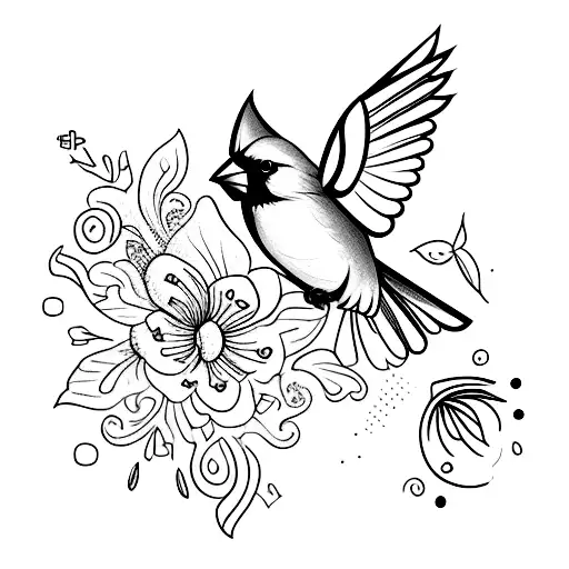 cardinal and hummingbird tattoo design idea