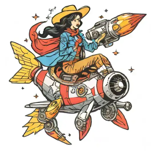 space cowgirl riding a rocket tattoo design idea