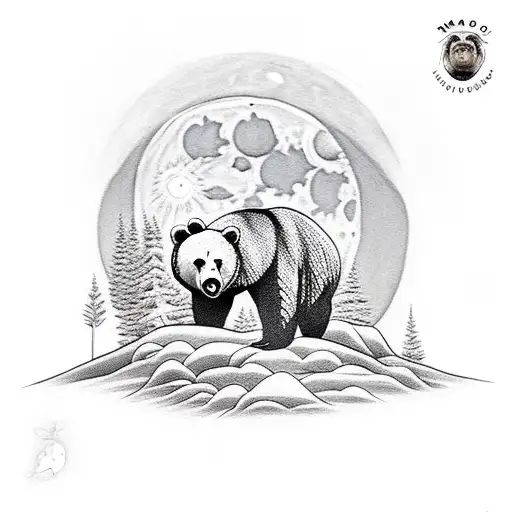 bear under the moon in forest tattoo design idea