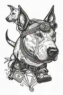 bull terrier running from cops with a money bag  tattoo design idea