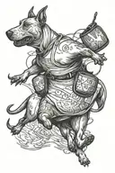 bull terrier running from cops with a money bag  tattoo design idea
