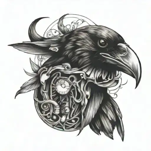 A crow perched on a detailed anatomical larynx, symbolizing the beauty of both music and speech therapy tattoo design idea