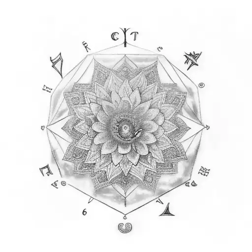 A tattoo design combining a capricorn symbol with a gerbera and roman numerals for 1967 tattoo design idea