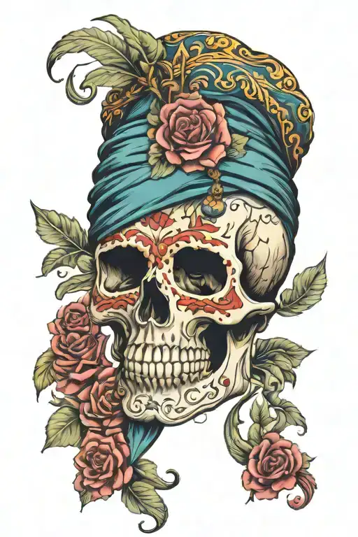 day of the dead skull with a turban tattoo design idea