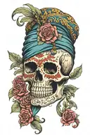 day of the dead skull with a turban tattoo design idea