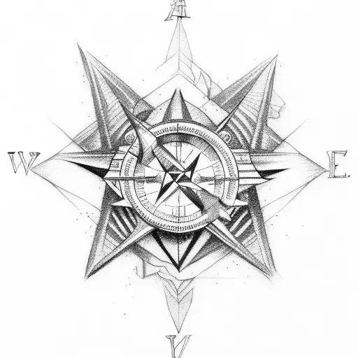 rose, broken compass, illuminati tattoo design idea