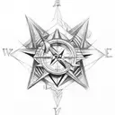 rose, broken compass, illuminati tattoo design idea