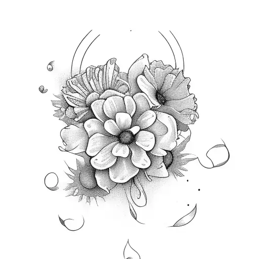 Birth flower boquette that includes flowers for Febuarty March May and October tattoo design idea