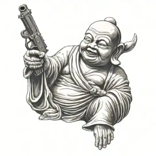 gangster Buddha with gun tattoo design idea