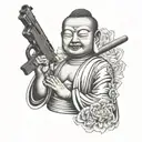 gangster Buddha with gun tattoo design idea