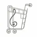 A minimalist tattoo of a music note intertwined with a shopping cart, symbolizing your love for music and your occupation as a Lidl operator tattoo design idea