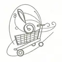A minimalist tattoo of a music note intertwined with a shopping cart, symbolizing your love for music and your occupation as a Lidl operator tattoo design idea