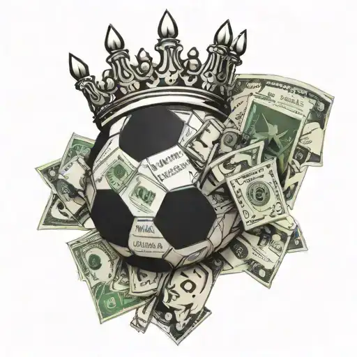 A soccer ball made out of dollar bills with a crown on top tattoo design idea