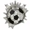 A soccer ball made out of dollar bills with a crown on top tattoo design idea