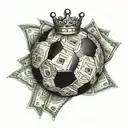 A soccer ball made out of dollar bills with a crown on top tattoo design idea