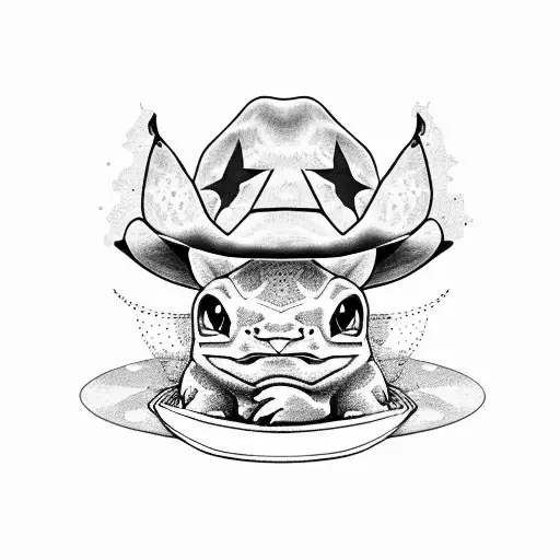 bulbasaur with cowboy hat tattoo design idea