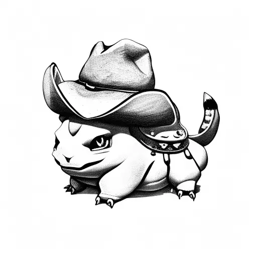 bulbasaur with cowboy hat tattoo design idea