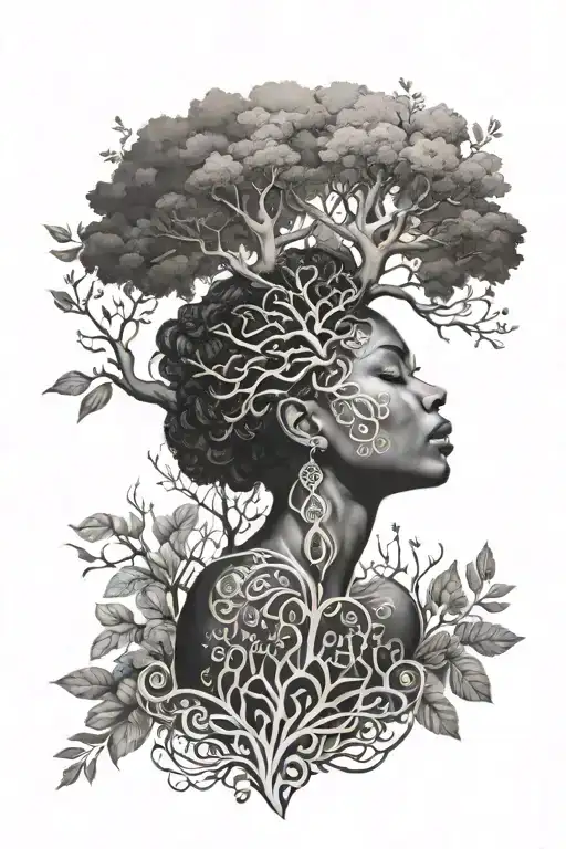tree of life black woman in the tree with aura surrounding tattoo design idea
