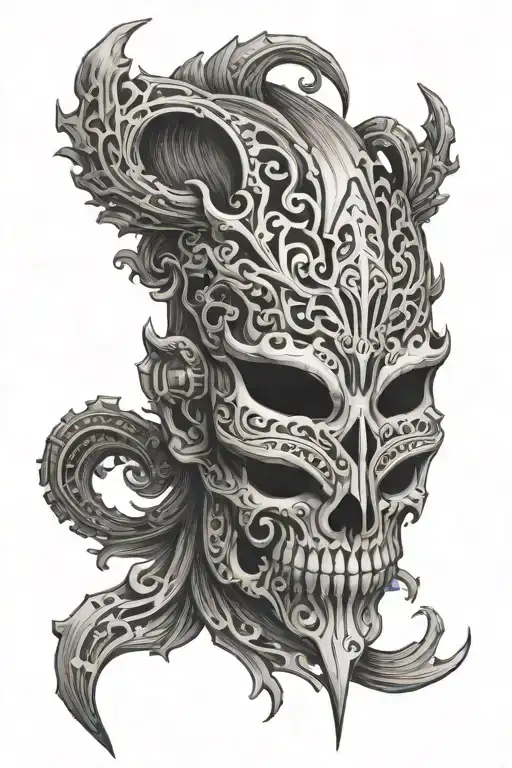 bone mask wood tattoo design idea
