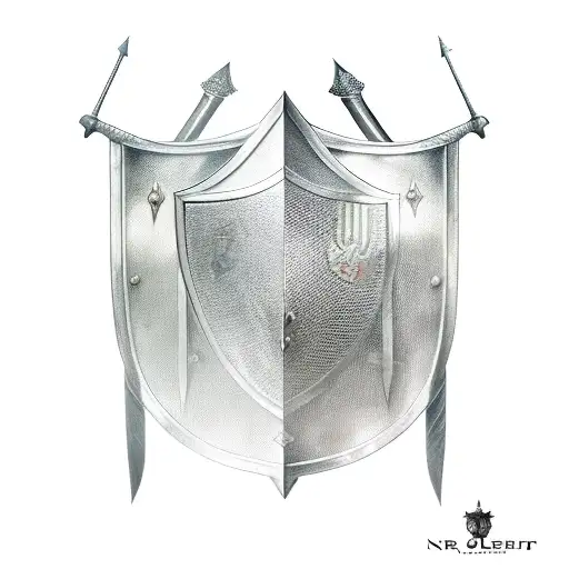 medieval knight with long sword and shield tattoo design idea