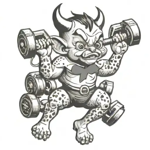 cartoon baby devil lifting weights  tattoo design idea