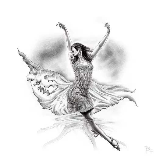 woman dancing with the devil tattoo design idea