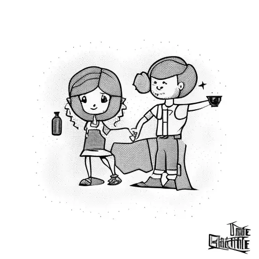 silhouette of an older boy and a little girl with a molotov cocktail tattoo design idea