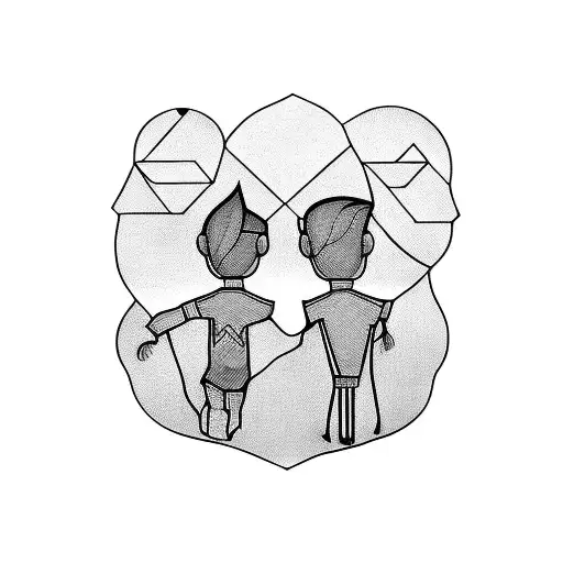 silhouette of an older boy and a little girl  tattoo design idea