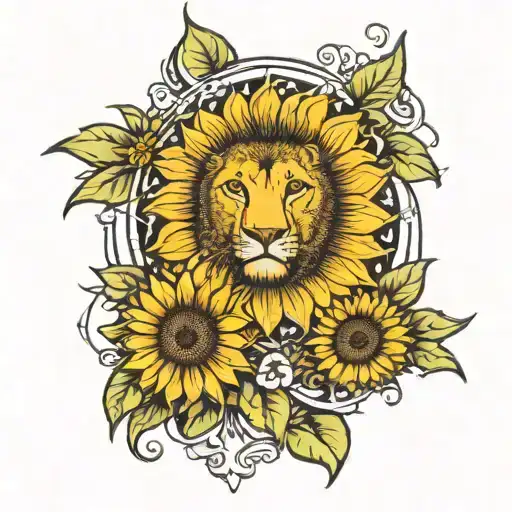 sunflower time location lion Gemini  tattoo design idea