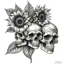 sunflower time location   Gemini skull   tattoo design idea